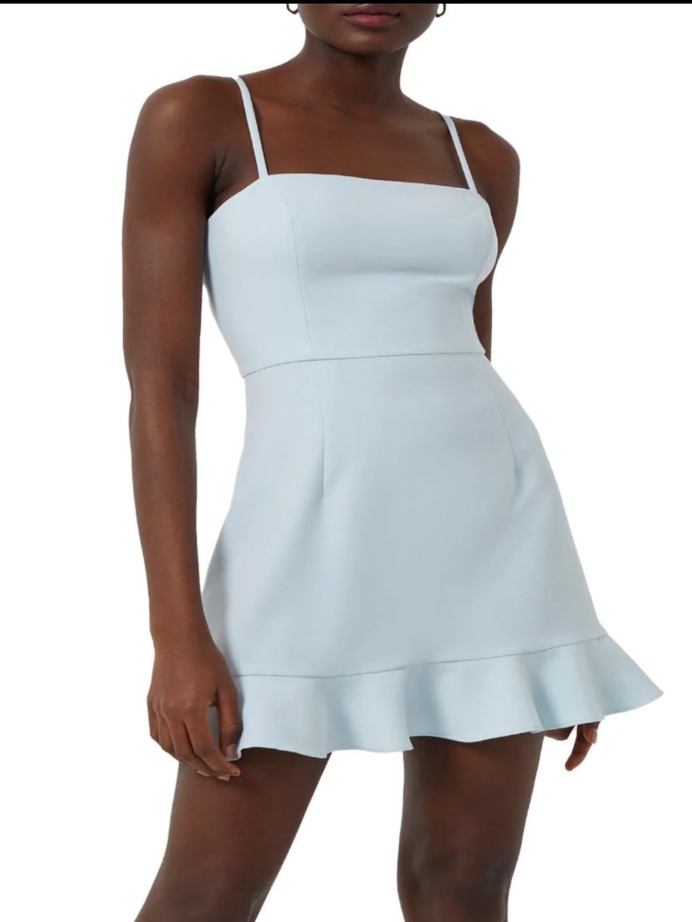 French connection Light Blue Square-Neck Mini Dress with Ruffle Hem